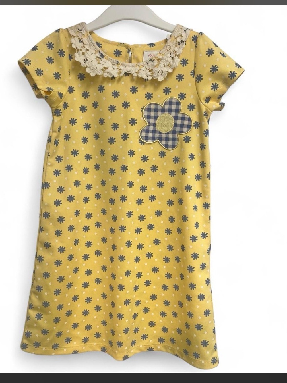 Girls' Yellow Daisy-Print Dress with Lace Collar